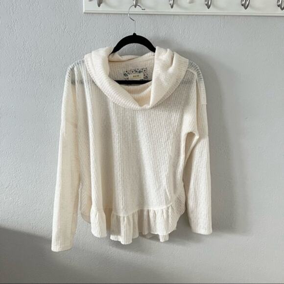Anthropologie Maeve Addie Cream Cowl Neck Ruffled Hacci Pullover - Picture 2 of 8
